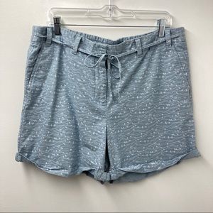 Talbots Womens Blue Bird Print Belted Cuffed Shorts Womens Size 14
